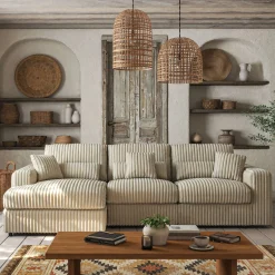 Canapé d'angle gauche fixe en tissu côtelé bita - blanc ventoux