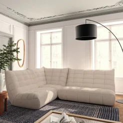 Canapé d'angle modulable 4 places en tissu chenille - beige roucas