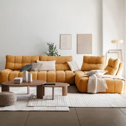 Canapé d'angle modulable avec pouf en tissu campo - jaune argan