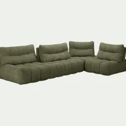 Canapé d'angle modulable avec chauffeuse en tissu campo - vert cèdre