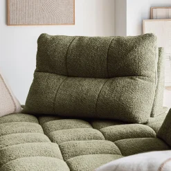Canapé d'angle modulable avec chauffeuse et pouf en tissu campo- vert cèdre