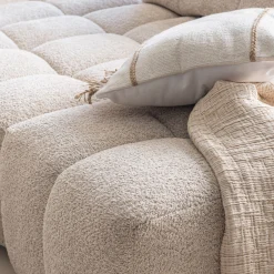Canapé d'angle modulable avec chauffeuse et pouf en tissu campo- beige