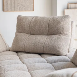 Canapé d'angle modulable avec chauffeuse et pouf en tissu campo- beige