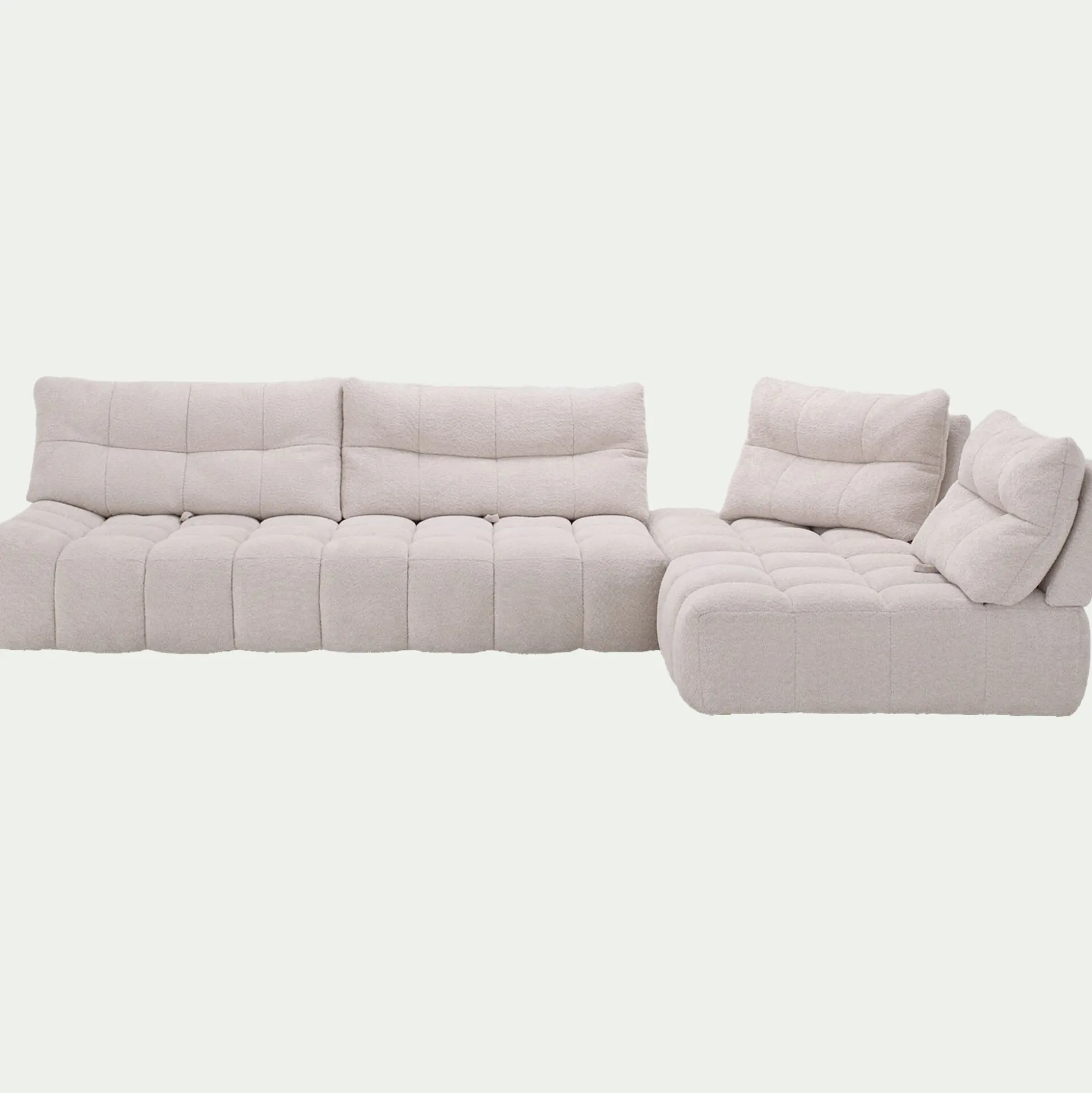 Canapé d'angle modulable avec chauffeuse en tissu campo - blanc écru