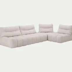 Canapé d'angle modulable avec chauffeuse en tissu campo - blanc écru