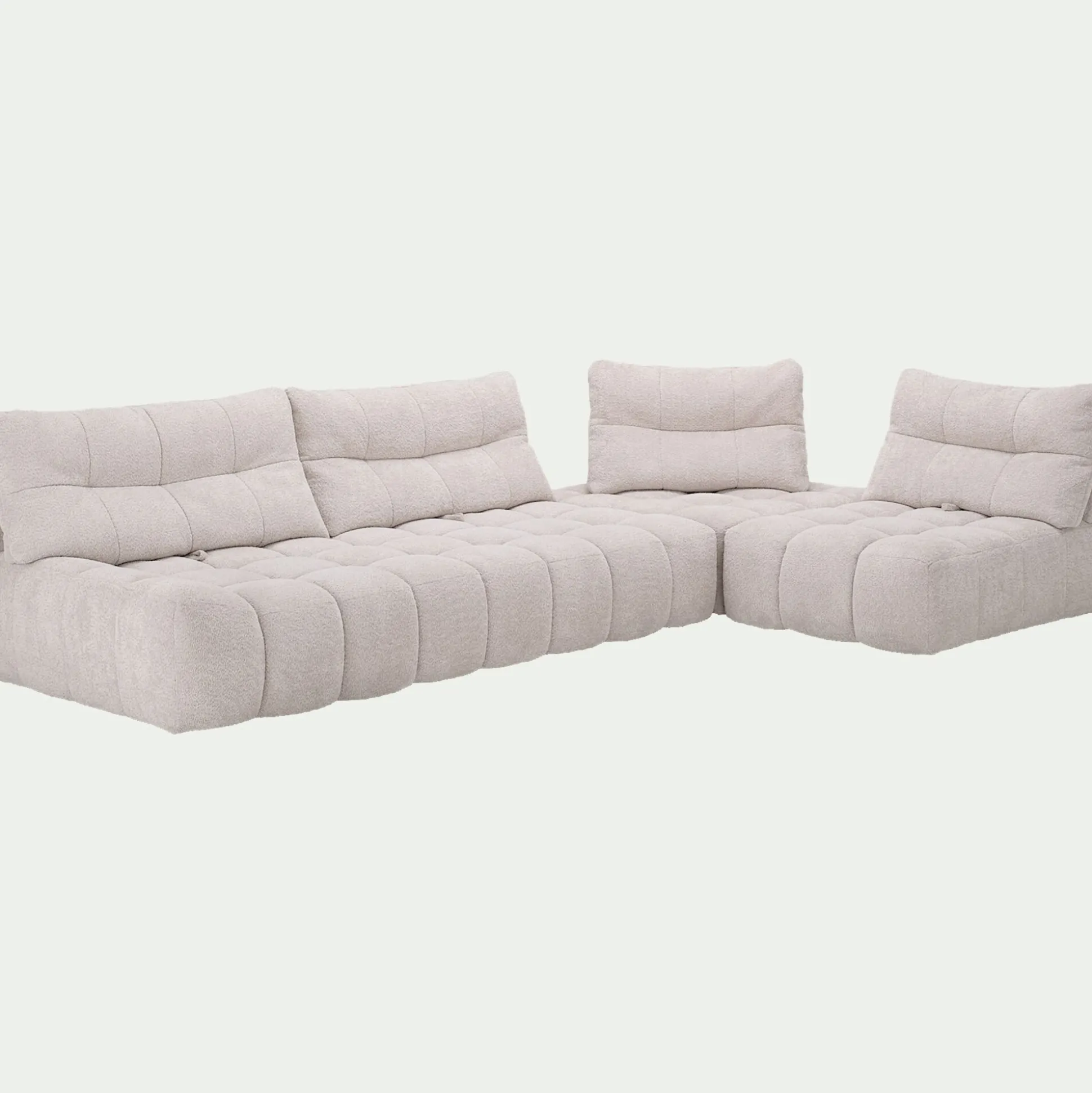 Canapé d'angle modulable avec chauffeuse en tissu campo - blanc écru