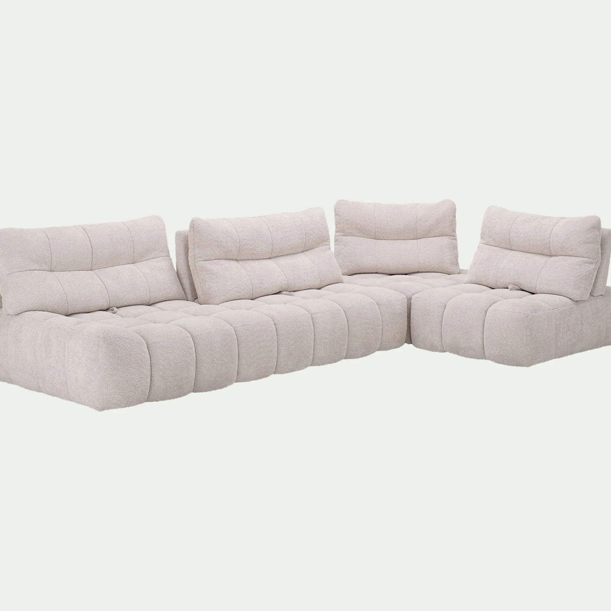 Canapé d'angle modulable avec chauffeuse en tissu campo - blanc écru