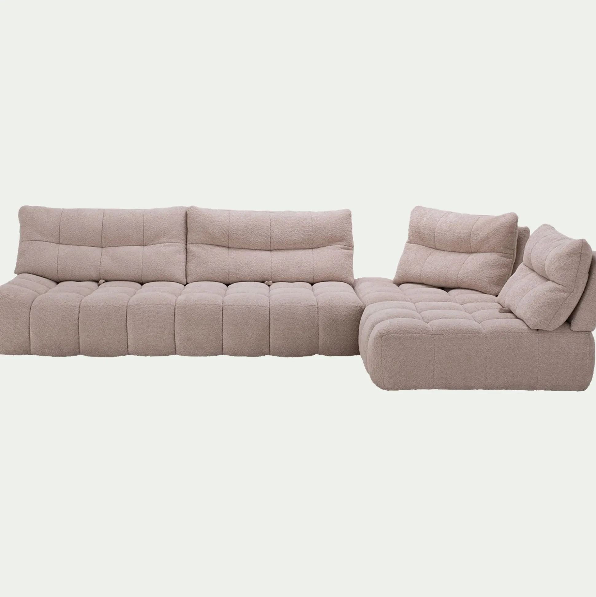 Canapé d'angle modulable avec chauffeuse en tissu campo- beige