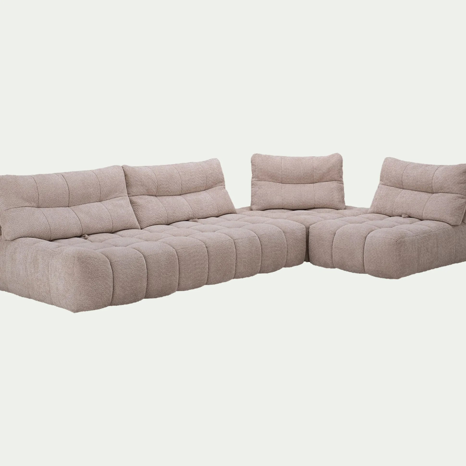 Canapé d'angle modulable avec chauffeuse en tissu campo- beige