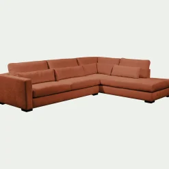 Canapé d'angle méridienne droite fixe en tissu Genesis - brun rustrel