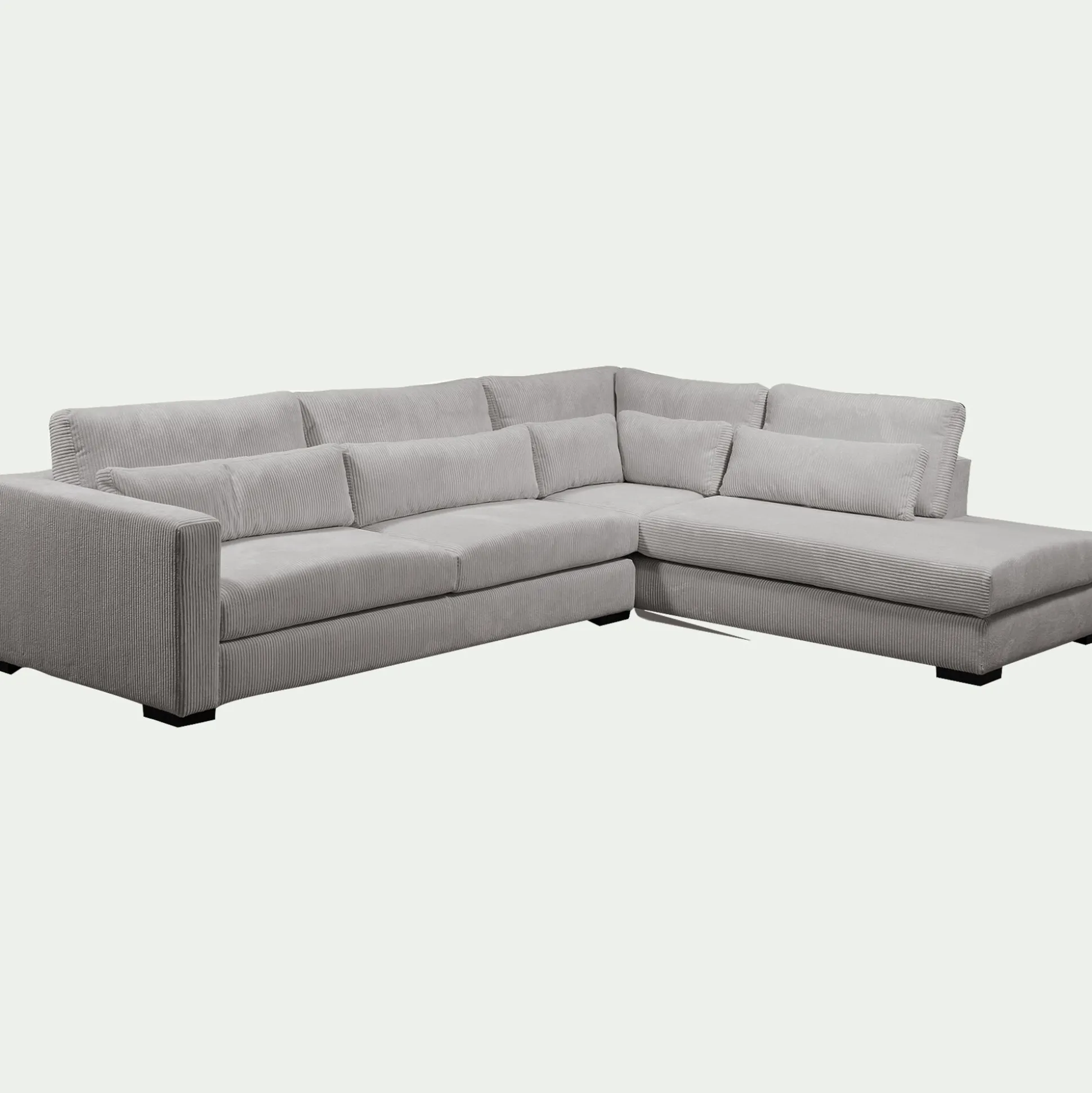 Canapé d'angle méridienne droite fixe en velours côtelé Azores - gris borie
