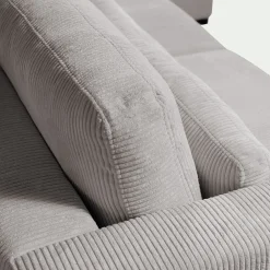 Canapé d'angle méridienne droite fixe en velours côtelé Azores - gris borie