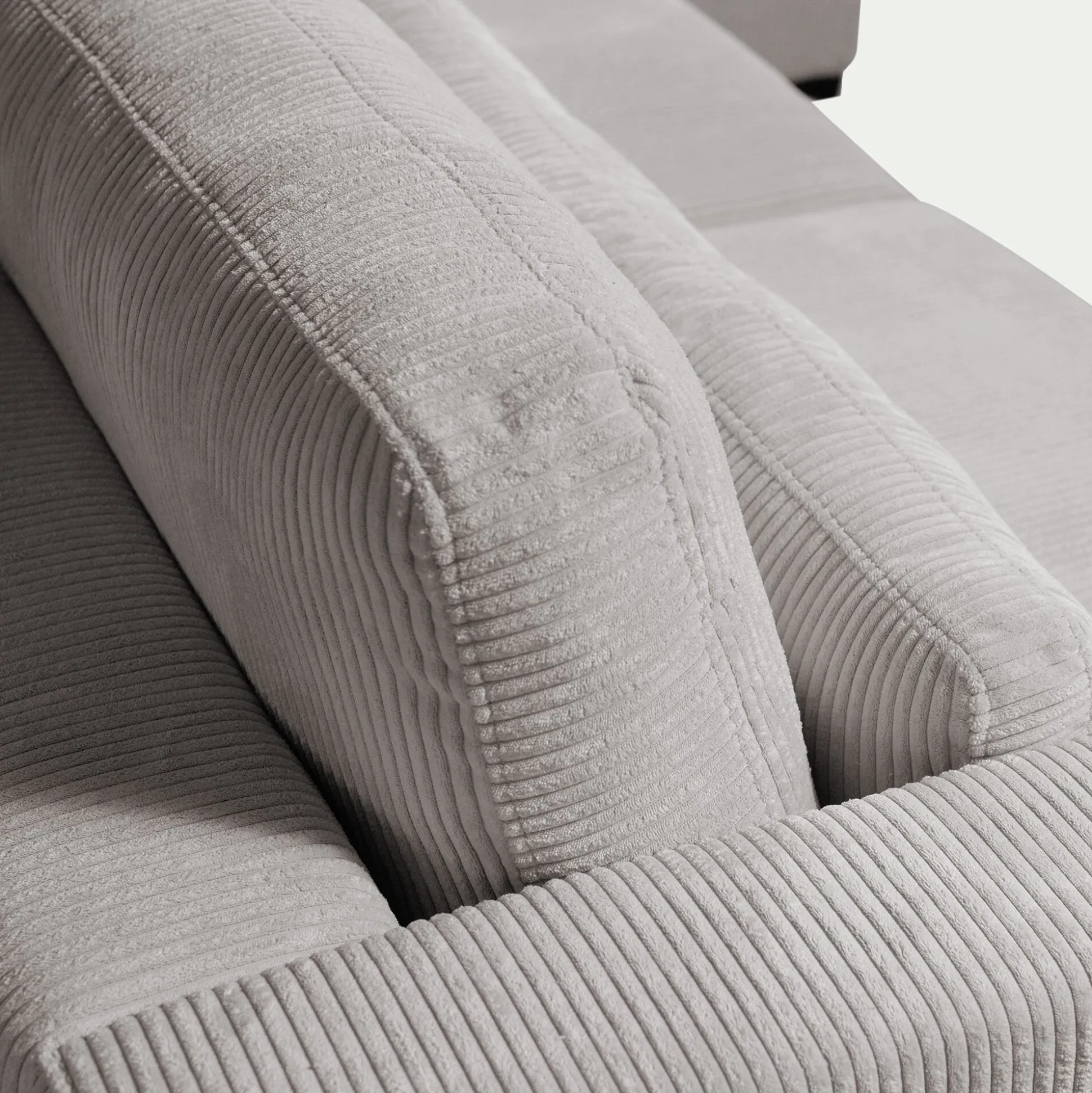 Canapé d'angle méridienne droite fixe en velours côtelé Azores - gris borie