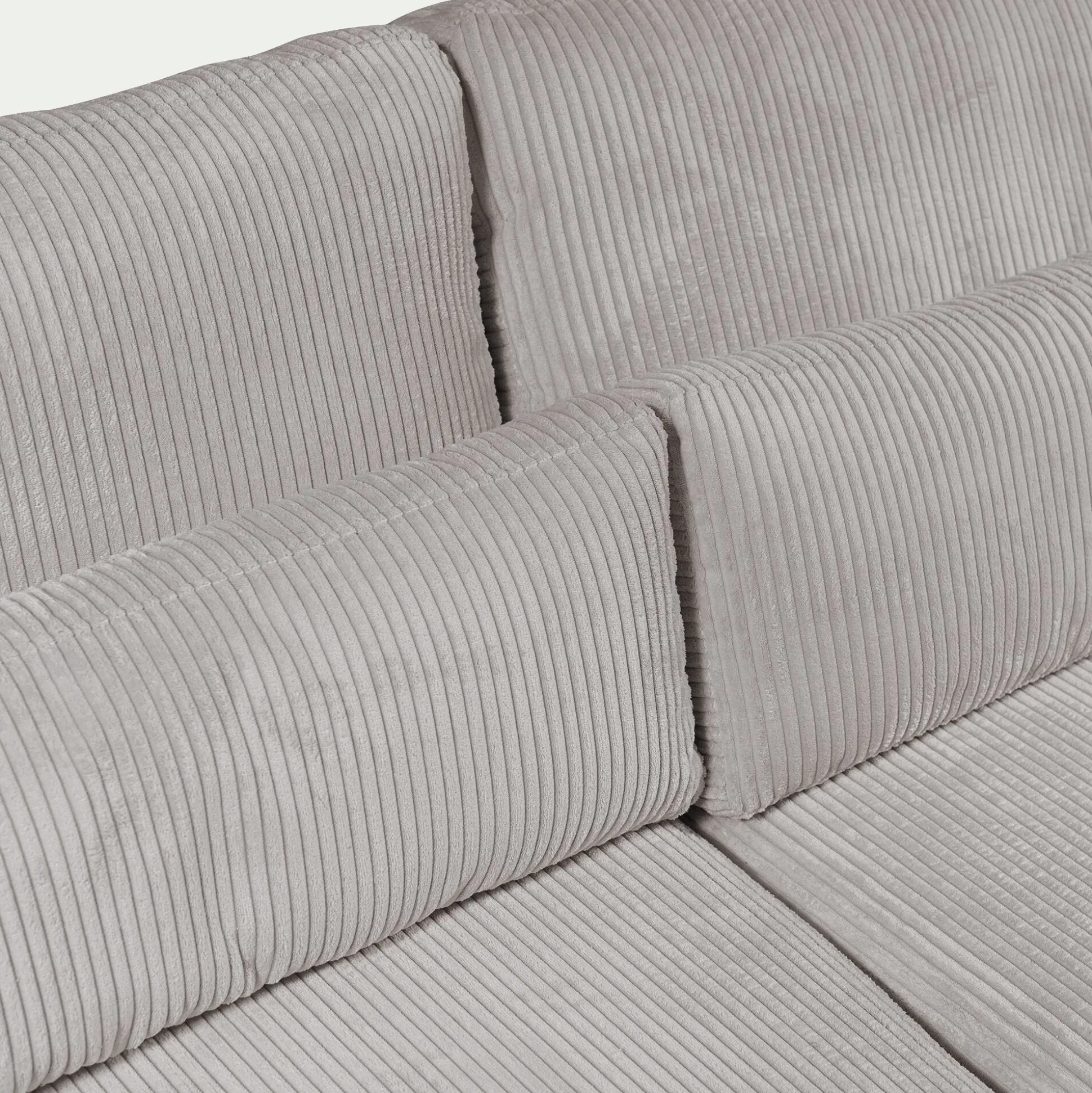 Canapé d'angle méridienne droite fixe en velours côtelé Azores - gris borie