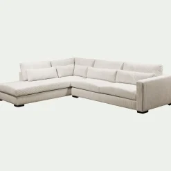 Canapé d'angle méridienne gauche fixe en velours côtelé Azores - beige