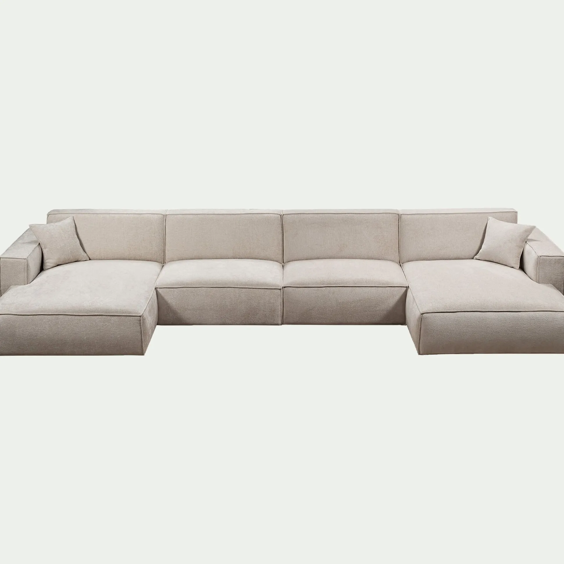 Canapé d'angle panoramique fixe en tissu tramé - beige