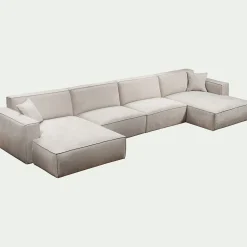 Canapé d'angle panoramique fixe en tissu tramé - beige