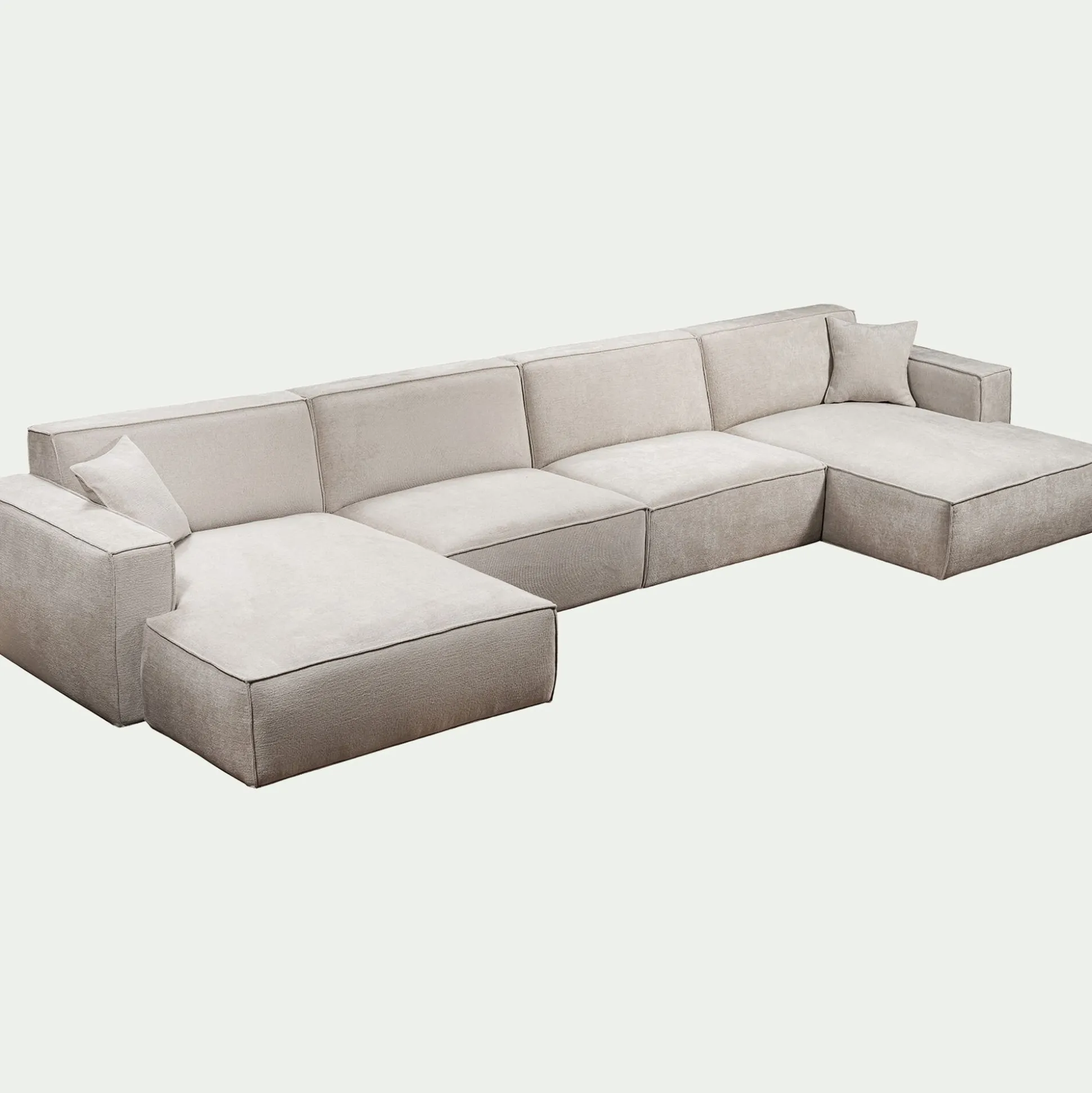 Canapé d'angle panoramique fixe en tissu tramé - beige