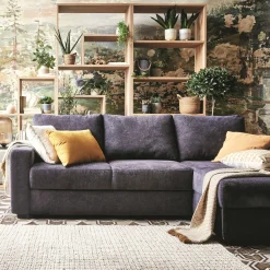 Canapé d'angle réversible convertible en tissu tramé - bleu calabrun