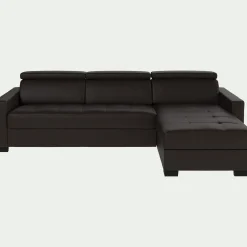 Canapé d'angle réversible convertible Bultex en cuir avec accoudoirs 15cm - marron