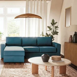 Canapé d'angle réversible convertible en tissu tramé - bleu figuerolles