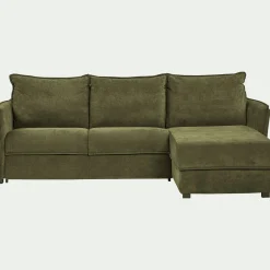 Canapé d'angle réversible convertible en tissu avec matelas densité 35kg/m3 - vert cèdre