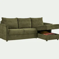 Canapé d'angle réversible convertible en tissu avec matelas densité 35kg/m3 - vert cèdre