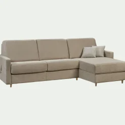 Canapé d'angle réversible convertible en tissu Stella matelas densité 25kg/m3 - beige roucas