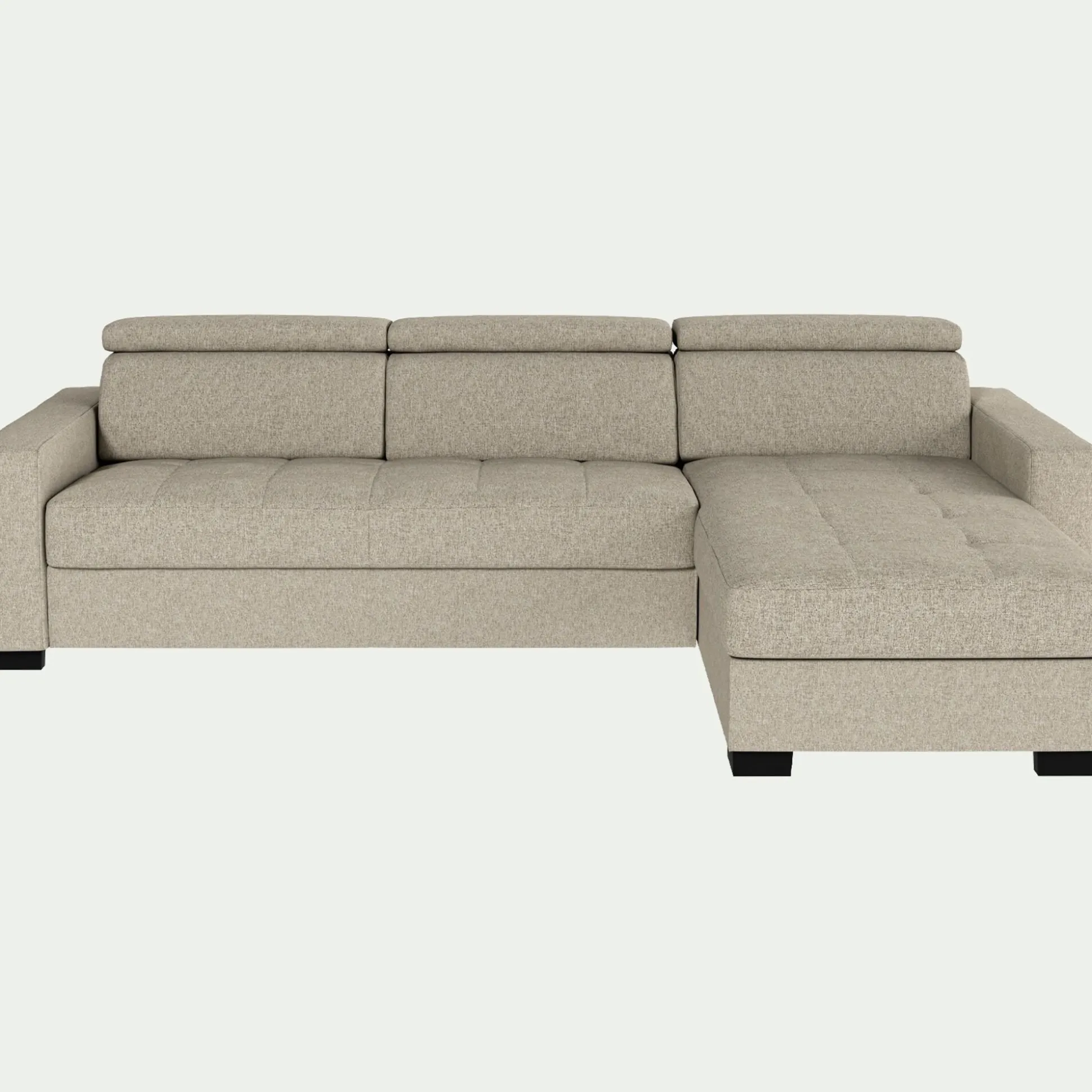 Canapé d'angle réversible convertible matelas Bultex en tissus pop avec accoudoirs 20cm - beige