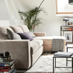 Canapé d'angle réversible convertible en tissu tramé - beige roucas