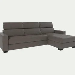 Canapé d'angle réversible fixe en cuir de buffle avec accoudoirs 20cm - taupe