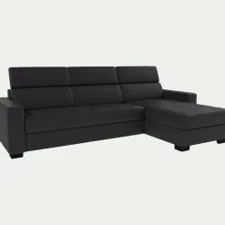 Canapé d'angle réversible fixe en cuir de buffle avec accoudoirs 20cm - brun terre d'ombre