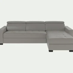 Canapé d'angle réversible fixe en cuir de buffle avec accoudoirs 20cm - gris borie