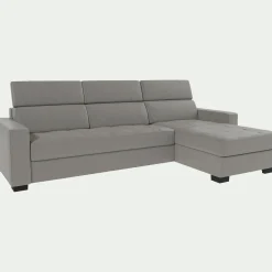 Canapé d'angle réversible fixe en cuir de buffle avec accoudoirs 20cm - gris borie