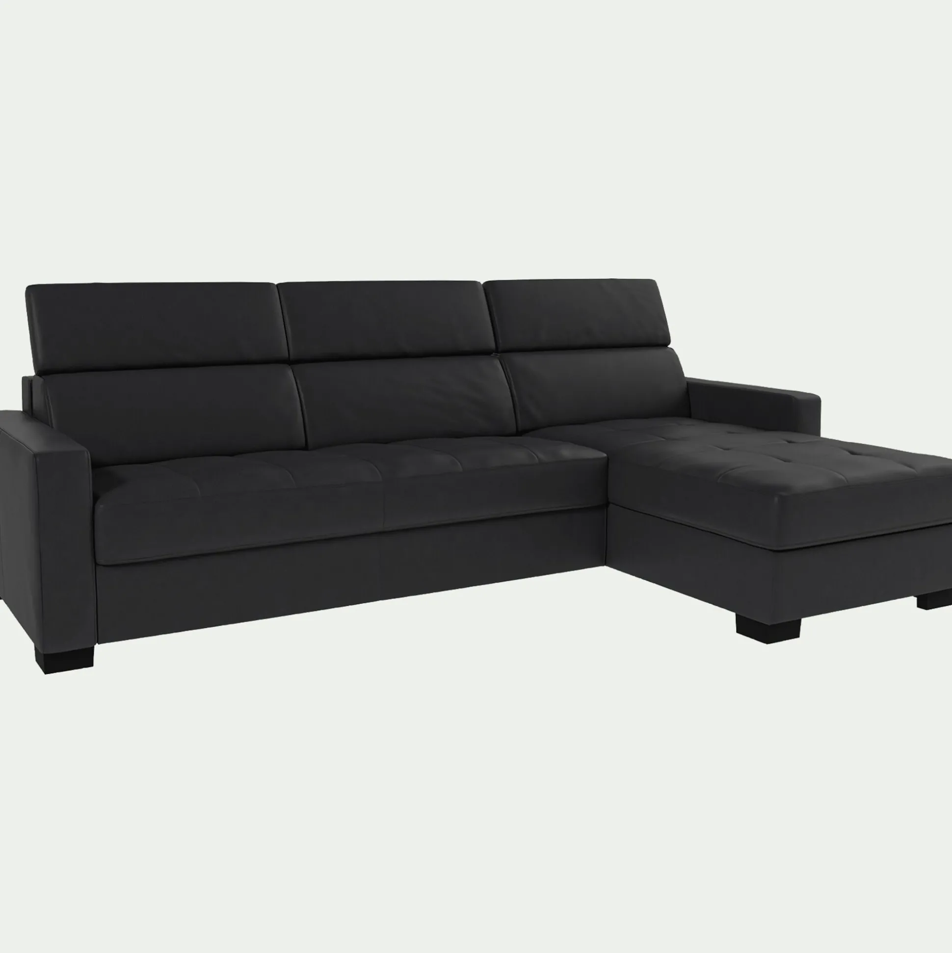 Canapé d'angle réversible fixe en cuir de buffle avec accoudoirs 15cm - brun terre d'ombre