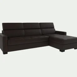Canapé d'angle réversible fixe en cuir de buffle avec accoudoirs 15cm - marron