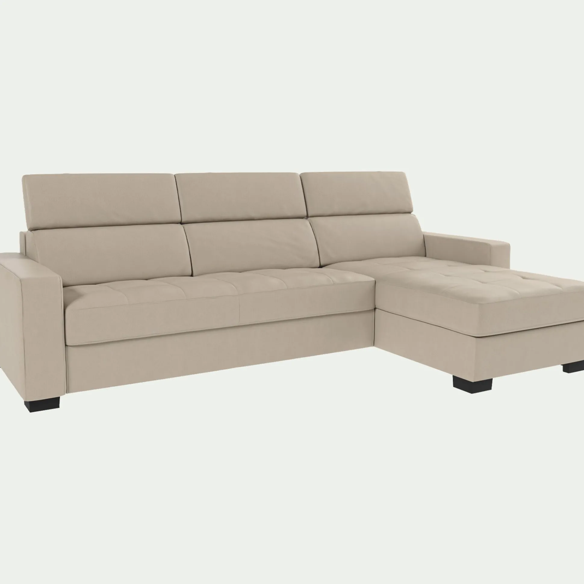 Canapé d'angle réversible fixe en cuir de buffle avec accoudoirs 20cm - beige