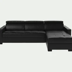 Canapé d'angle réversible fixe en cuir de buffle avec accoudoirs 15cm - noir
