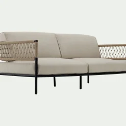 Canapé de jardin en acier et corde - beige (2 places)