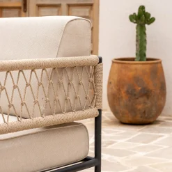 Canapé de jardin en acier et corde - beige (2 places)