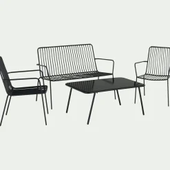 Canapé de jardin en acier - noir (2 places)