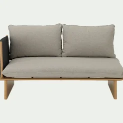 Canapé de jardin en aluminium effet teck et corde - gris (2 places)