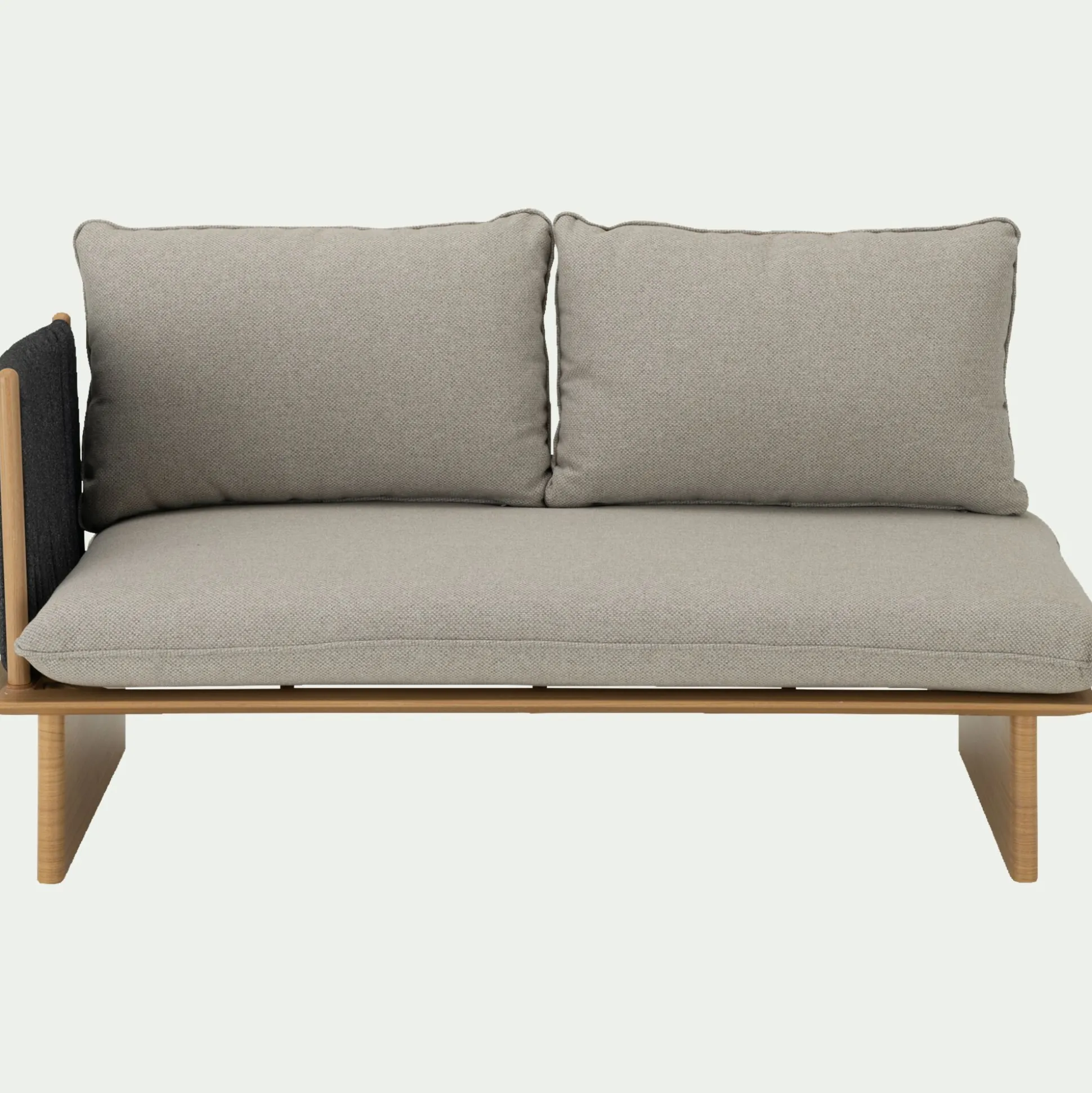 Canapé de jardin en aluminium effet teck et corde - gris (2 places)