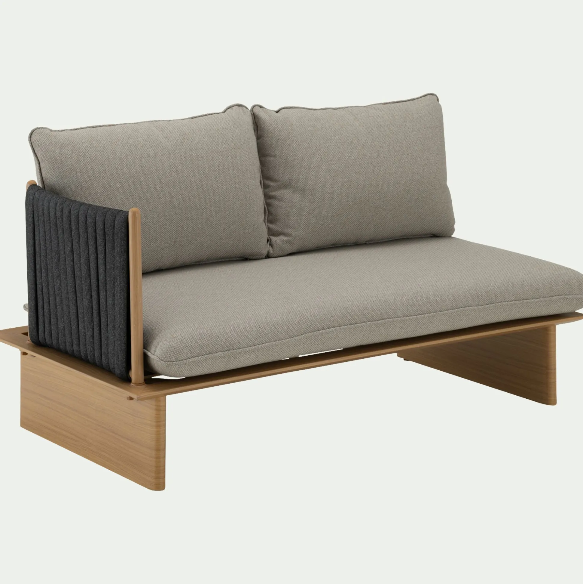 Canapé de jardin en aluminium effet teck et corde - gris (2 places)