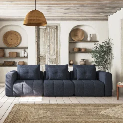 Canapé droit modulable en tissu Benjo - bleu marine