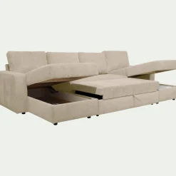 Canapé en U convertible en tissu tramé - beige roucas