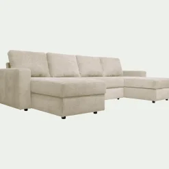Canapé en U convertible en tissu tramé - beige roucas