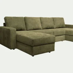 Canapé en U convertible en tissu tramé - vert cèdre