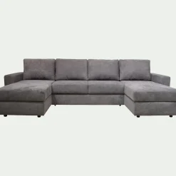 Canapé en U convertible en tissu tramé - gris restanque
