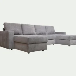 Canapé en U convertible en tissu tramé - gris restanque